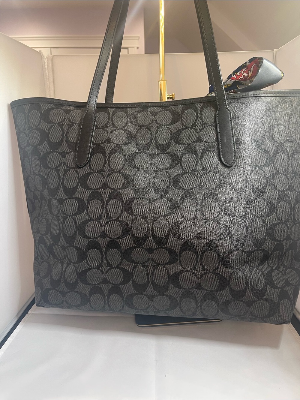 Coach Black Signature City Tote with Blue Star Appliqués - Picture 3 of 8